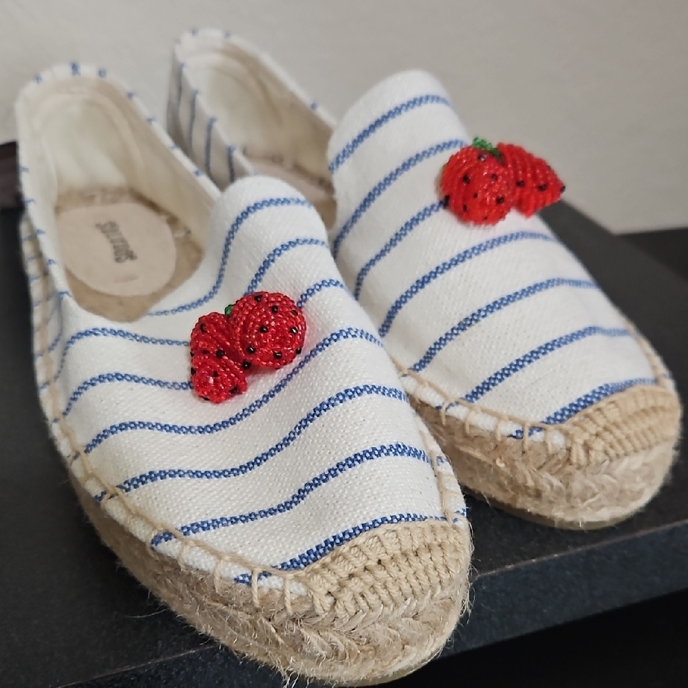 Soludos Striped Espadrilles with Beaded Strawberries